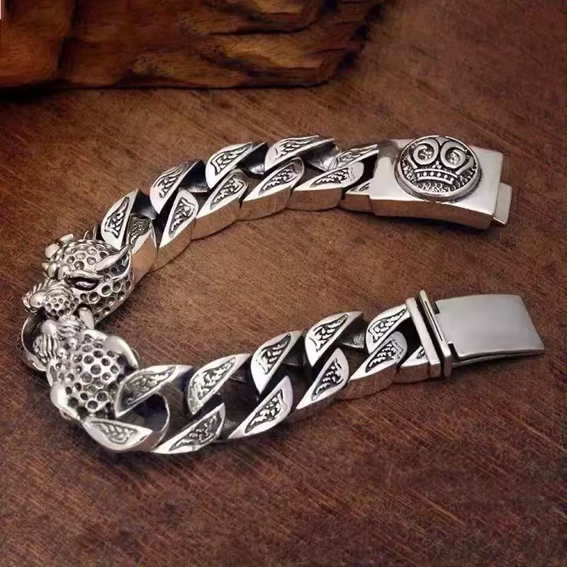 Men's Double Leopard Domineering Personalized Hand-woven Distressed Hip Hop Bracelets