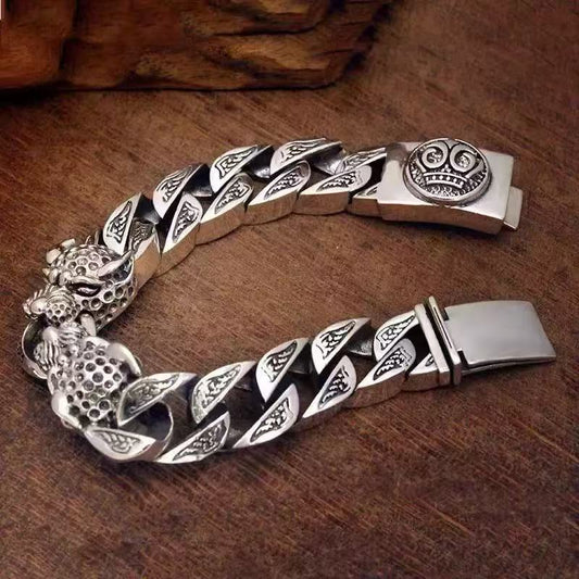 Men's Double Leopard Domineering Personalized Hand-woven Distressed Hip Hop Bracelets