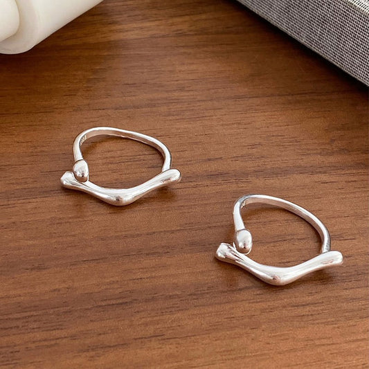 Women's & Men's Sterling Sier Niche Irregular Geometric Parallel Ball Open Index Finger Ring