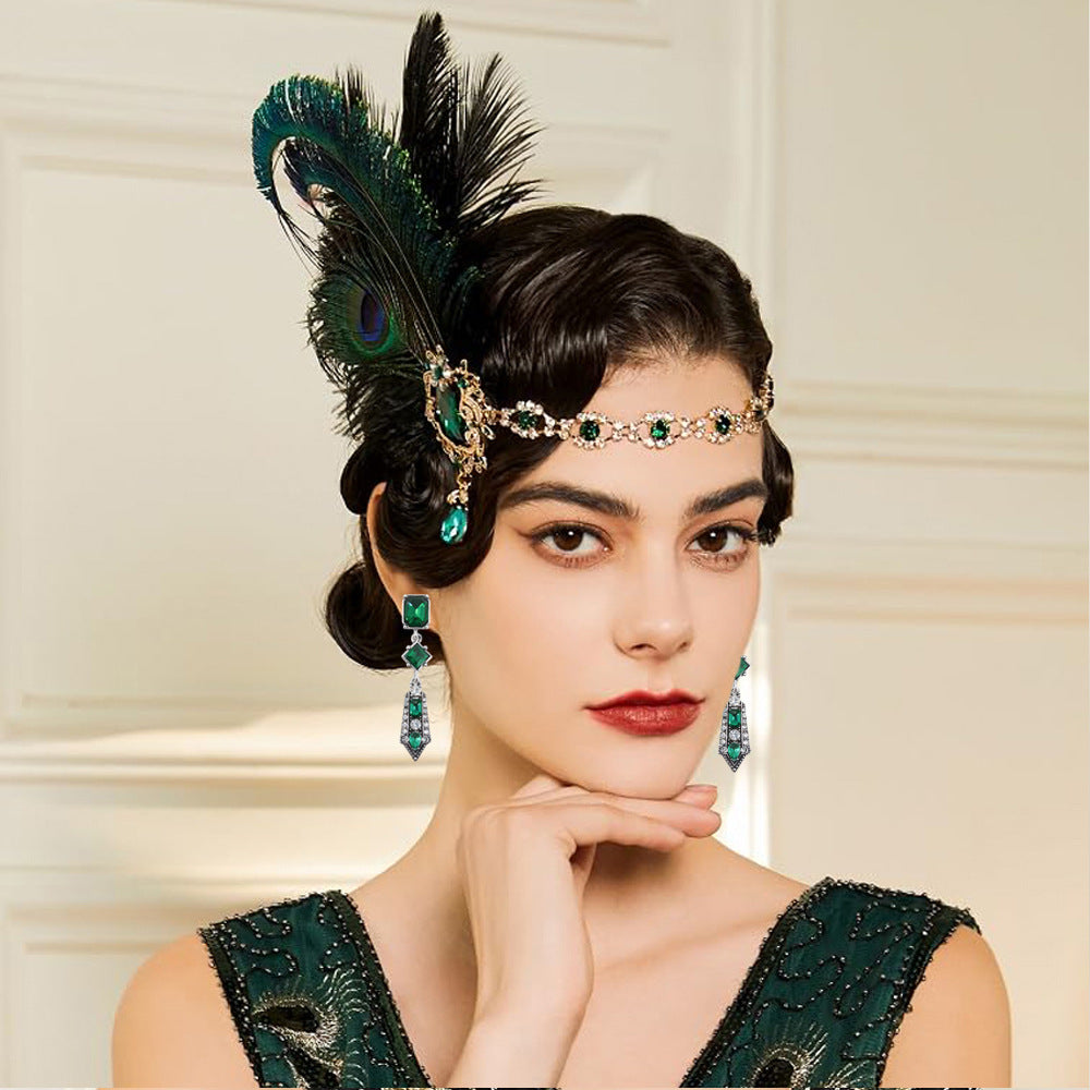 Red Feather Hair Band Masquerade Single Jewelry Set