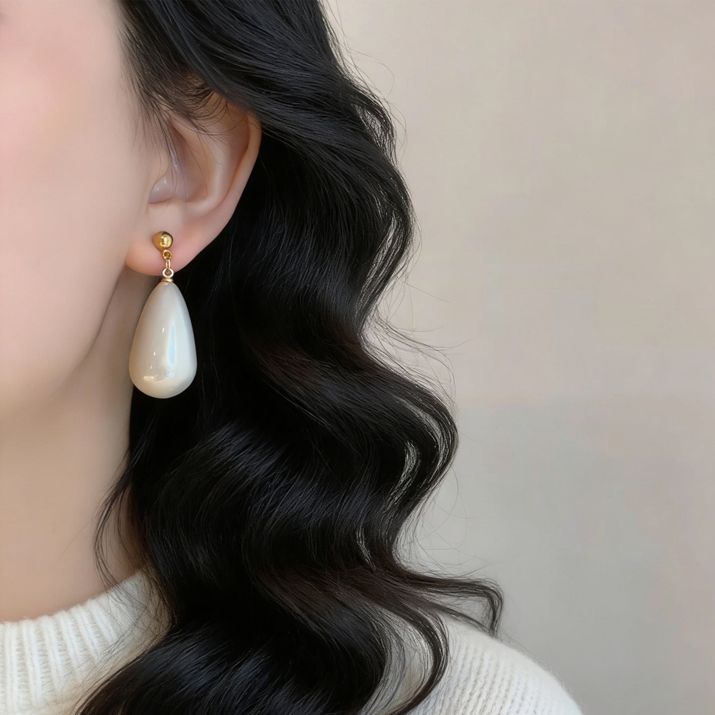 Water Drop Pearl Cream Elegant Fashion High Sense Temperament Wild Earrings