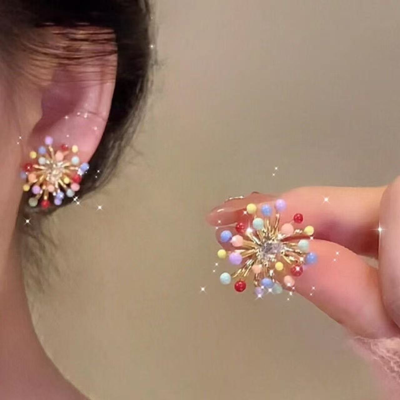 Women's Colored Drip Glaze Fireworks Sweet Temperament Exaggerating Niche Design Stud Earrings
