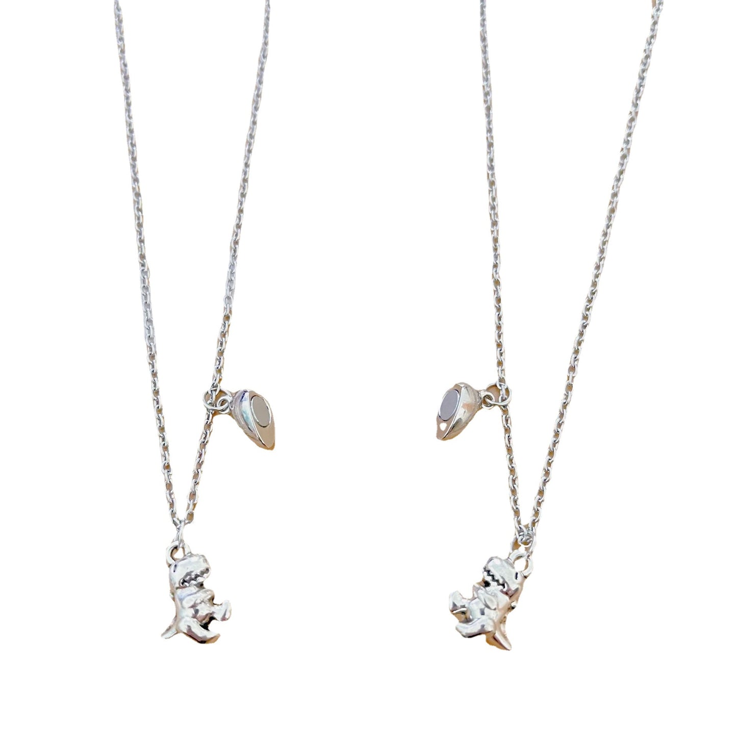 Women's & Men's Design Alloy Dinosaur Love Magnetic Snap Suction Couple One Necklace