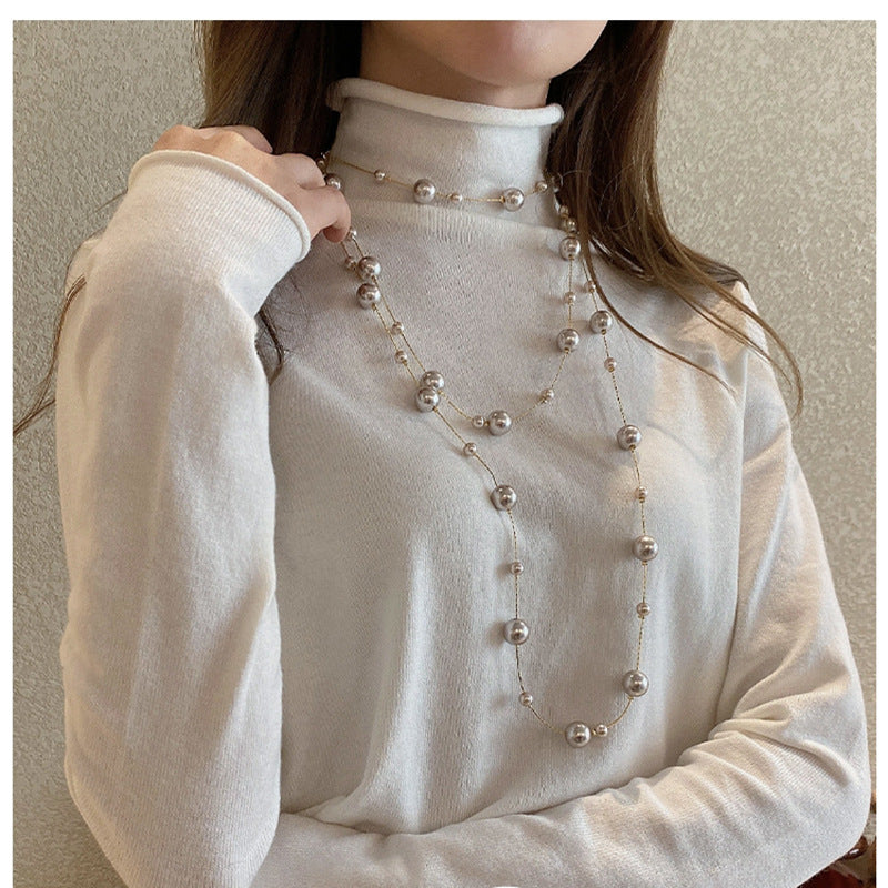 Women's Champagne Pearl Long Bright Imitation Sweater Necklace