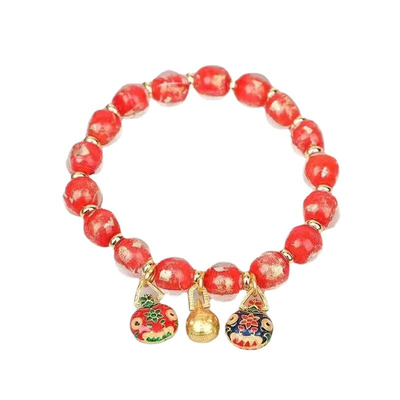 Glass Gold Beads Swallowing Beast Holiday Gift Bracelet