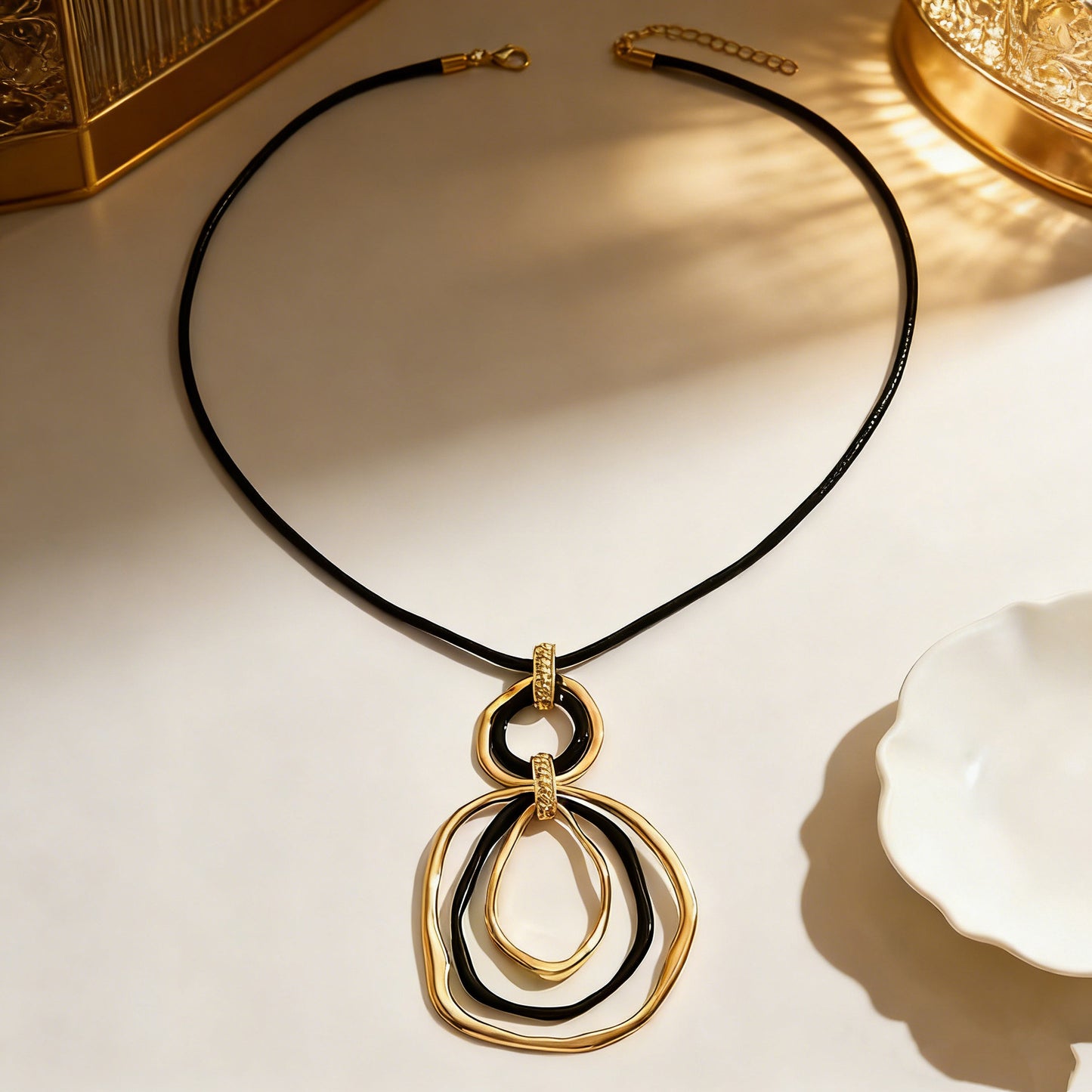Stitching Fashion Long Irregular Geometric Hollow Circle Sweater Chain Necklace