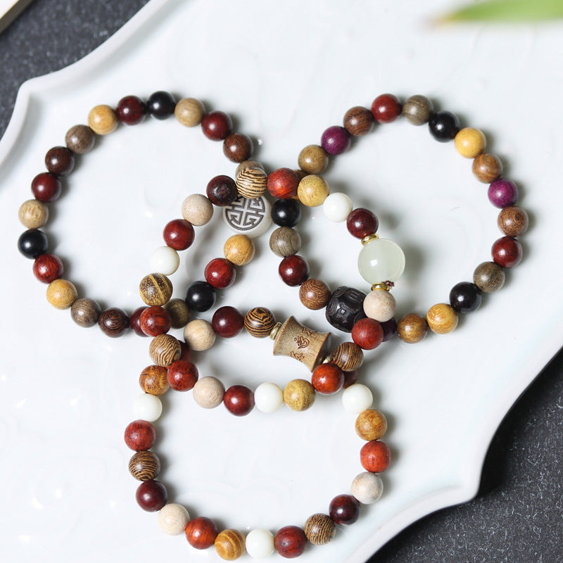 Women's & Men's Bamboo Festival Six Words Proverbs Moonstone Rosary Single Circle Bracelets