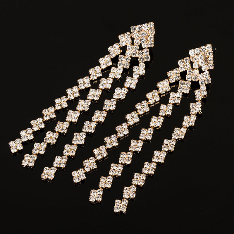 Women's Korean Fashion Refined Rhinestone Long Tassel Rings