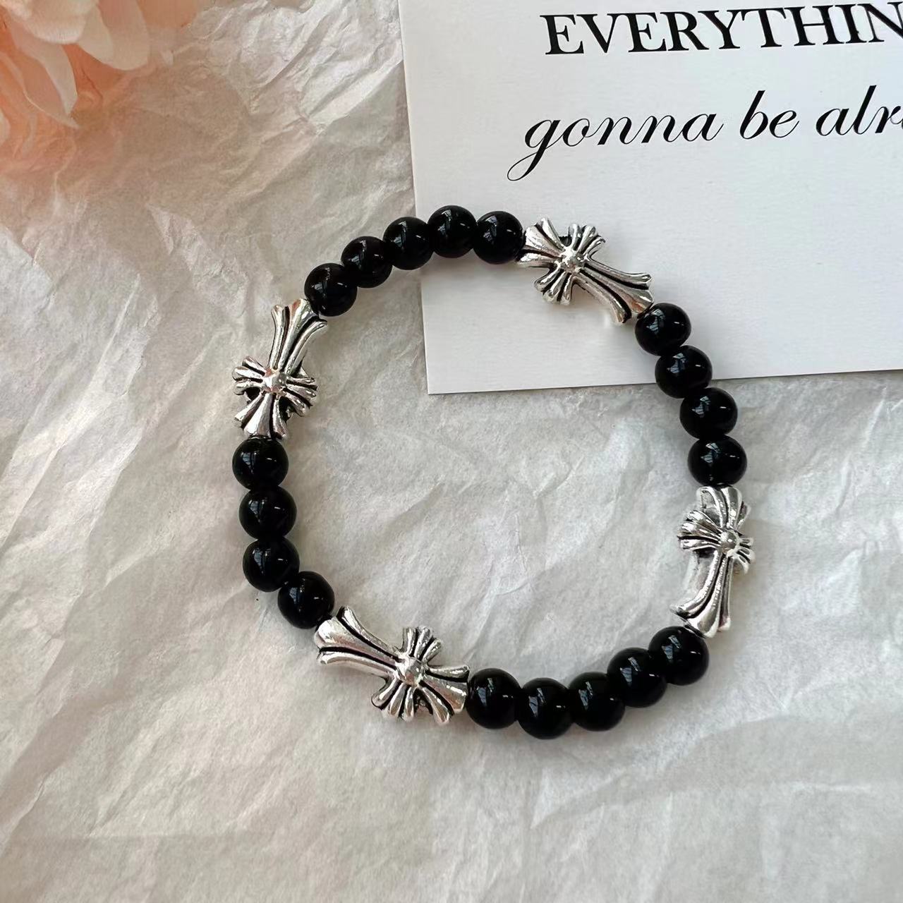 Simple Personality Cross Sweet Cool Temperament Cold Neutral Couple Black Bracelet