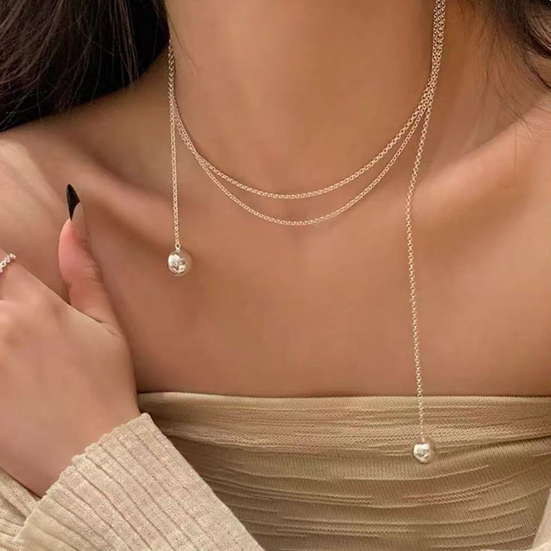 Women's Sier Lucky Beads Bowknot Clavicle Chain Light Luxury Minority High-grade Necklace