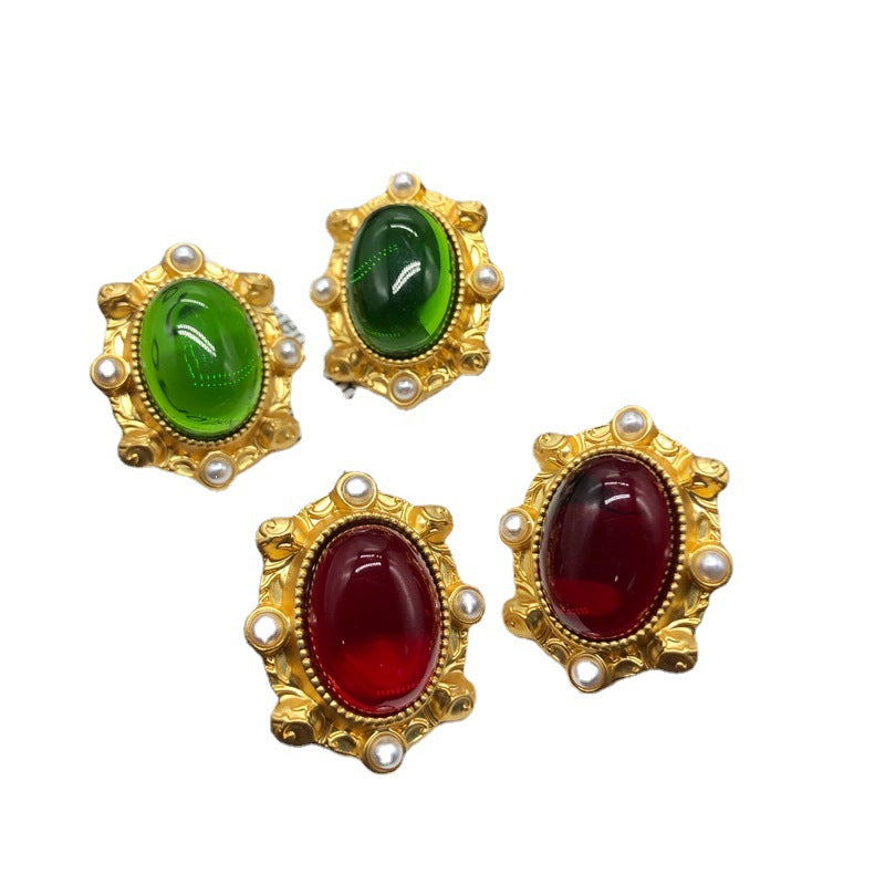 Western Gold-plated Colorful Jelly Glass Pearl Clavicle Chain Matching Rings