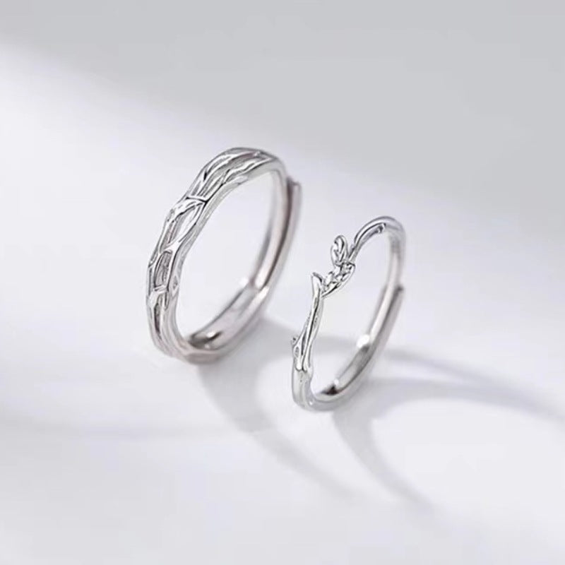 Women's & Men's Sier-plated Couple Niche Simple Long-distance Love Ring
