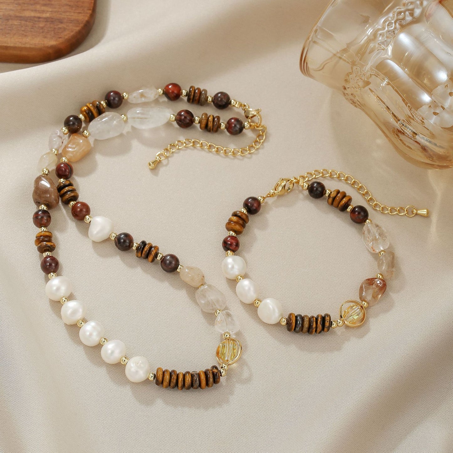 Style Tigereye Barite Freshwater Pearl Advanced Light Bracelet