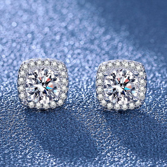 Women's Sier-plated Zircon Classic Square Fashionable Simple Stud Earrings
