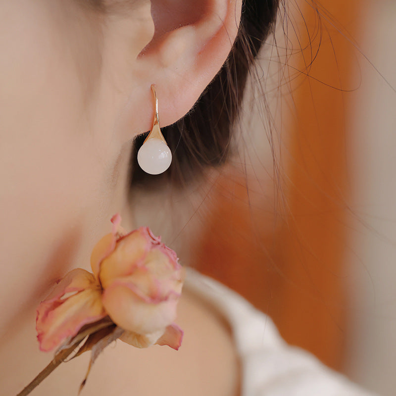 Women's Cardamom Jade Ear Antique Retro Elegant Stud Earrings