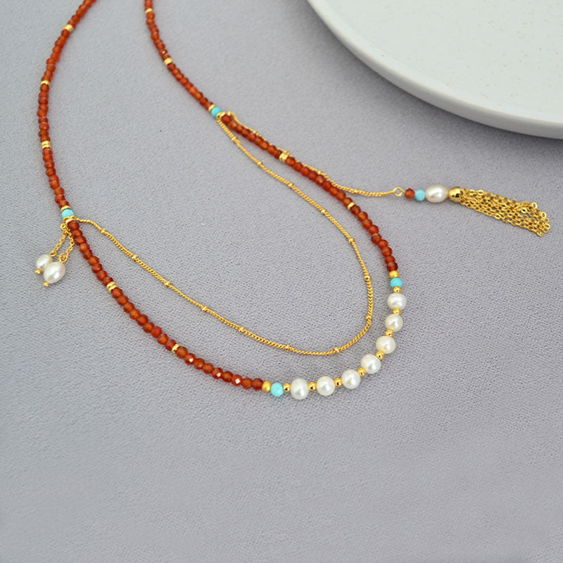 Fashion Chinese Style Design Red Agate Freshwater Necklaces