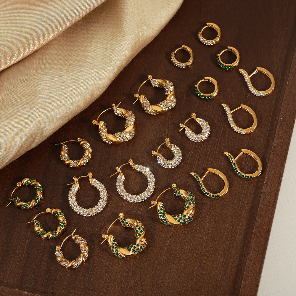 Fashion Simple Personality Geometric Inlaid Colorful Crystals Design Earrings