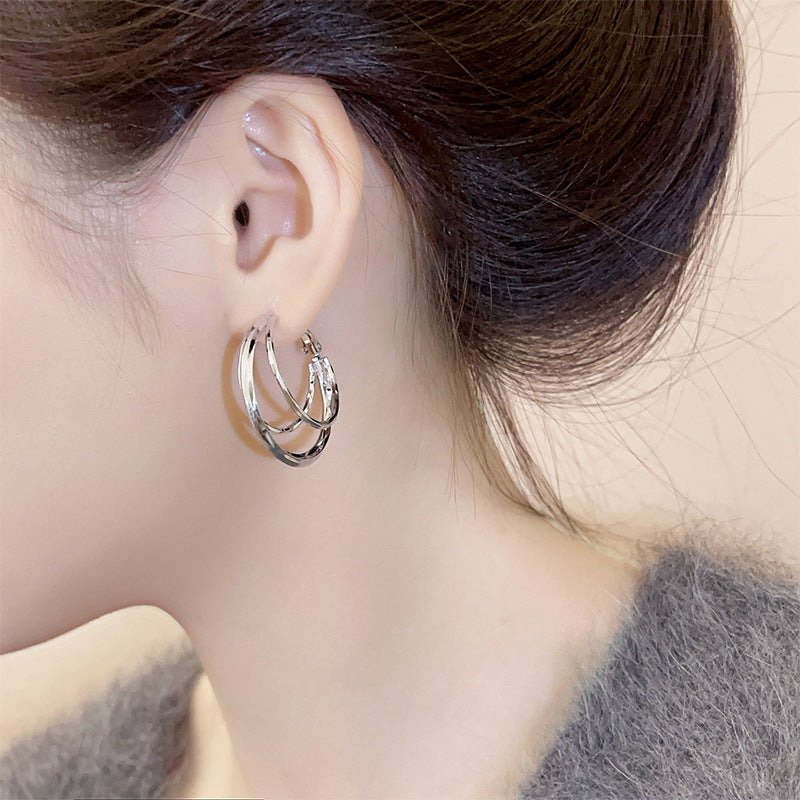 Gold Ear Female Plain Hoop High-grade Light Luxury Earrings
