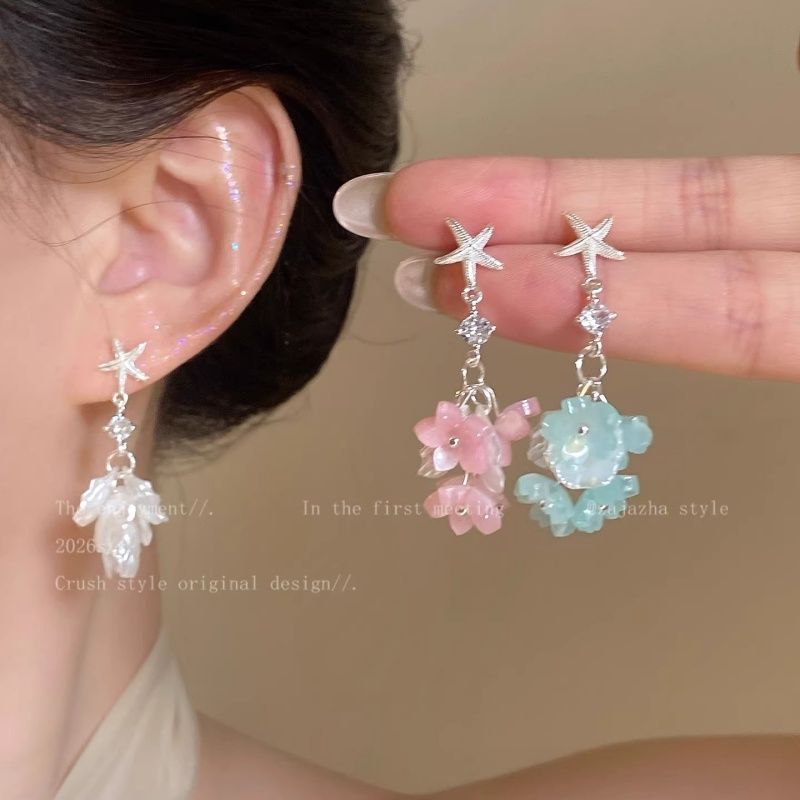 Star Flower Colorful Starfish Female Vacation Style Super Nice Unique Stud Earrings