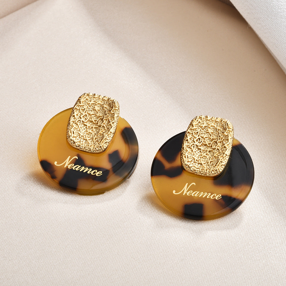 Retro English Letters Round French Fashionable Earrings