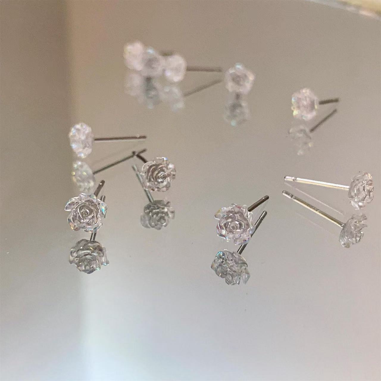 Rose Transparent Female Fairy Gentle Flower Version Simple Stud Earrings