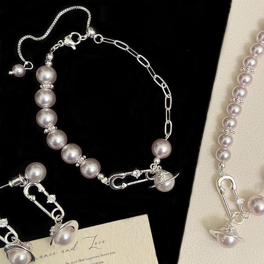 Women's Rose Pearl Pin Saturn Pull Ear Bracelets