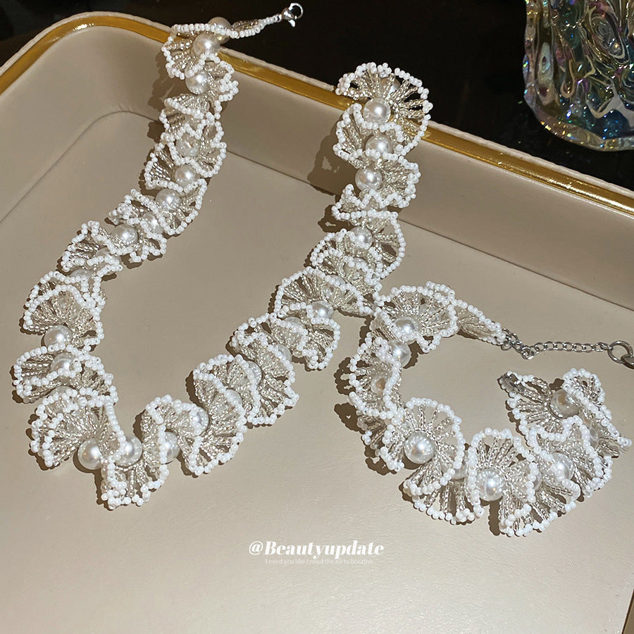 Beaded Super Fairy French Retro White Bead Jewelry Set