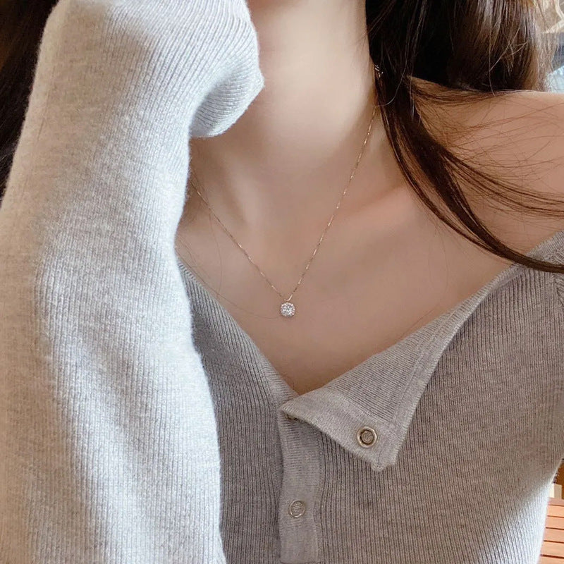 Square Diamond Light Luxury Minority Design Sense Simple Zircon Necklace