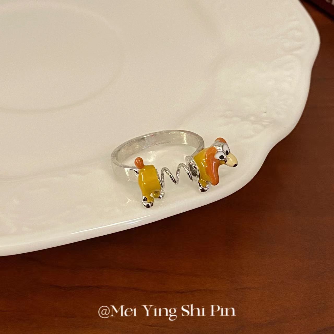 Cute Spring Puppy Funny Niche Design Fashion Open Index Finger Rings