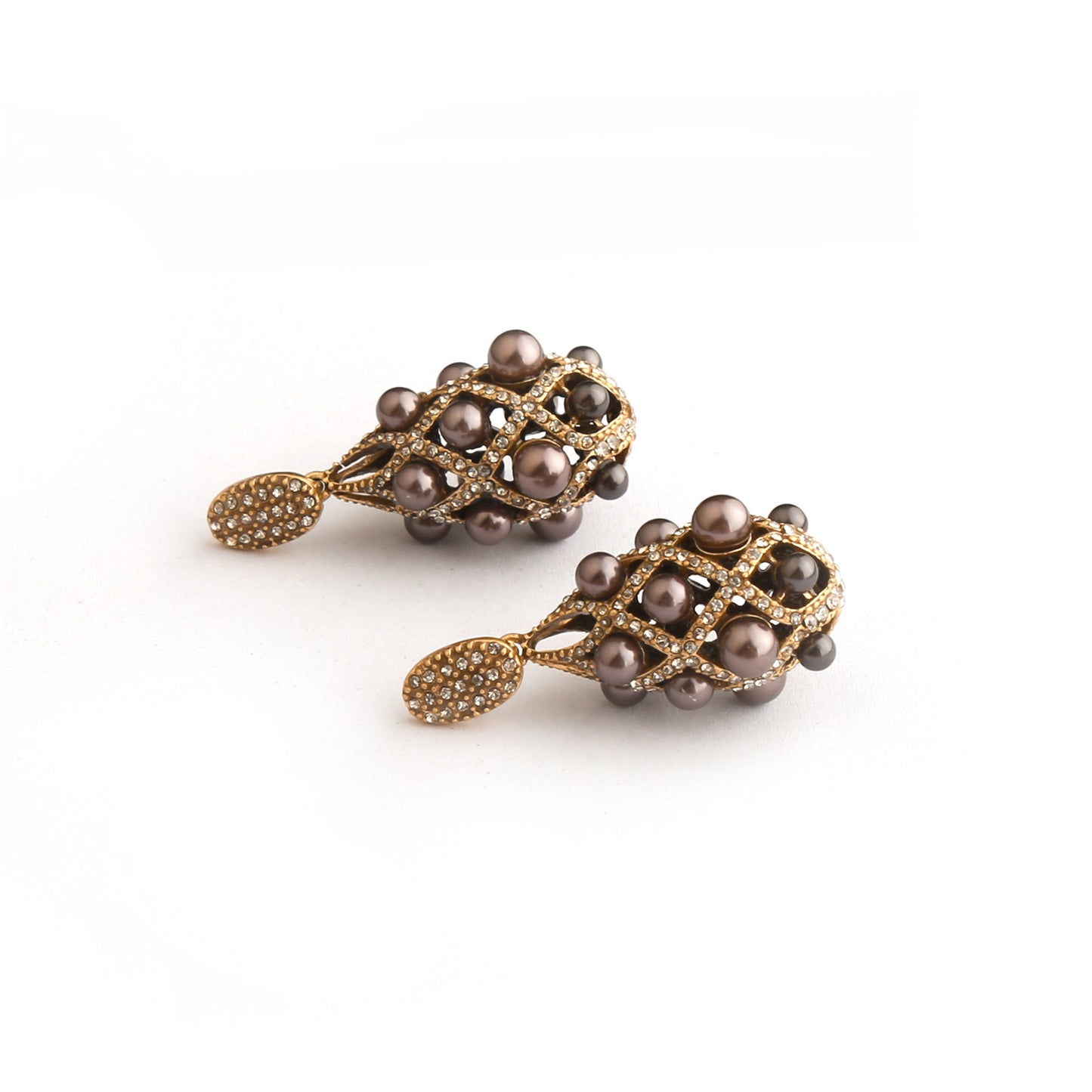 Real Gold Gaanized Enamel Diamond Retro Earrings