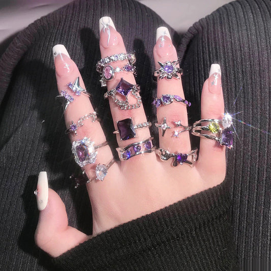 Cool Style Romantic Gentle Purple Series Rhinestone Open-end Rings