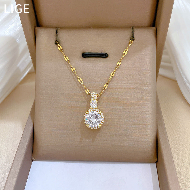 Titanium Steel Light Luxury Full Diamond Micro Inlaid Zircon Shining Necklace