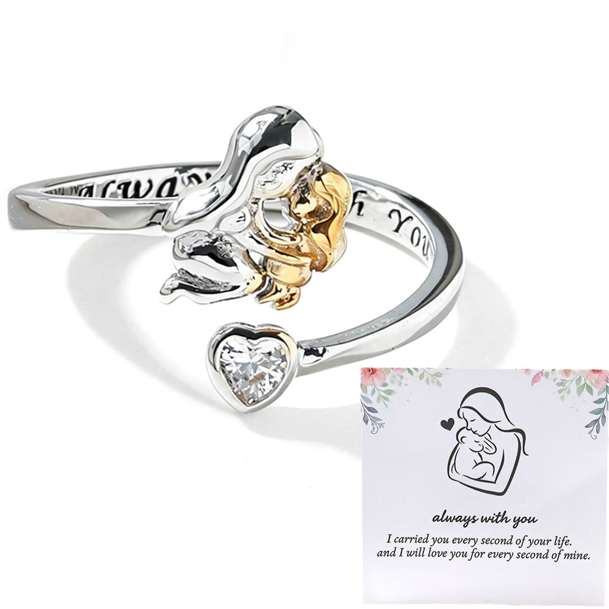 Fashion Embrace Open Warm Mother's Day Lettering Ring