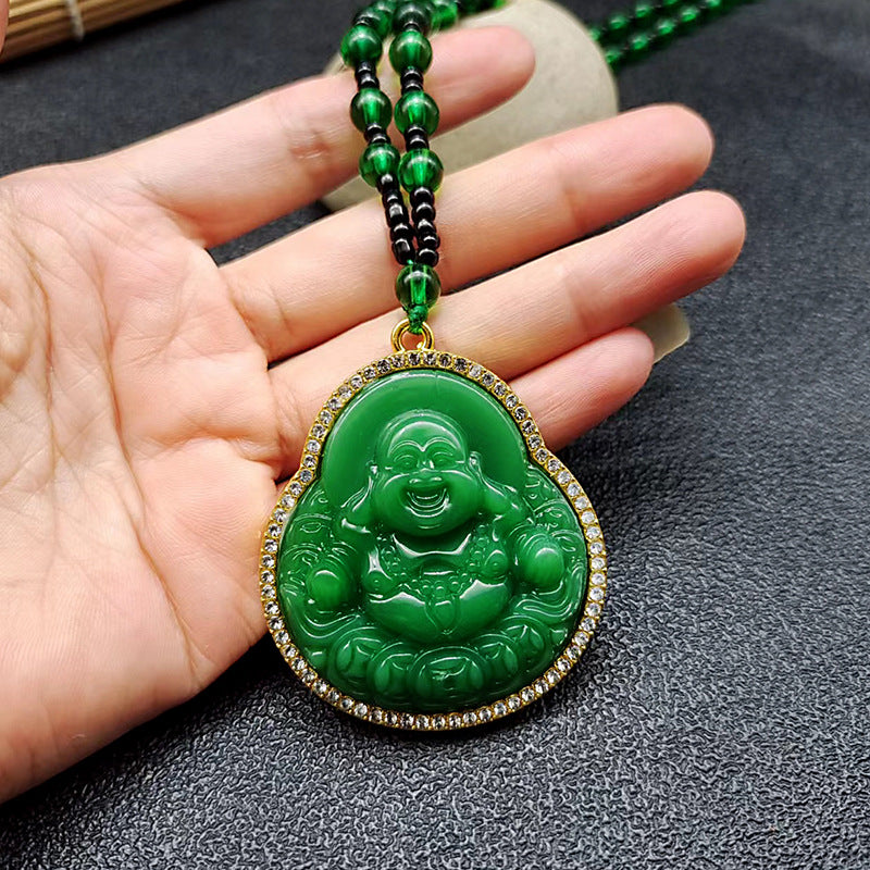 Buddha Imitation Jade Dark Green Fox Necklaces