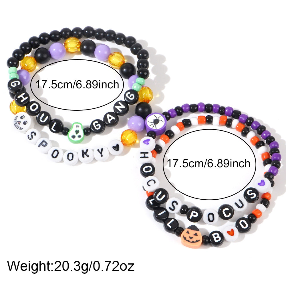 Clay Acrylic Round Beads Stringed Skull Bracelets