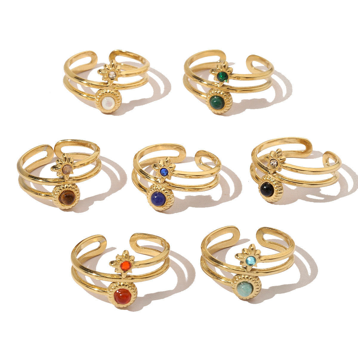 French Counter Titanium Steel Red Agate Natural Stone Female Rings