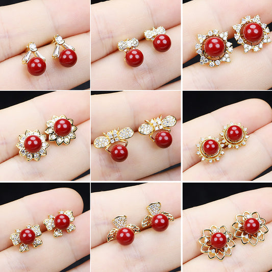 Women's Cinnabar Birthday Gift Raw Ore Simple National Style Rings