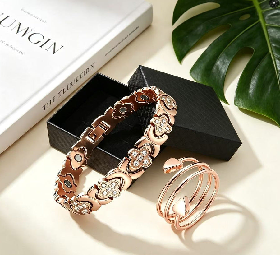 Women's & Men's Bronze Magnet Striped Fashion Full Series Bracelet