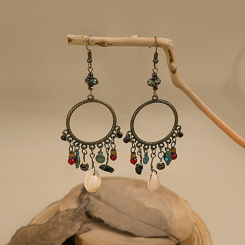 Women's Style Turquoise Vintage Owl Geometric Feather Tassel Rings