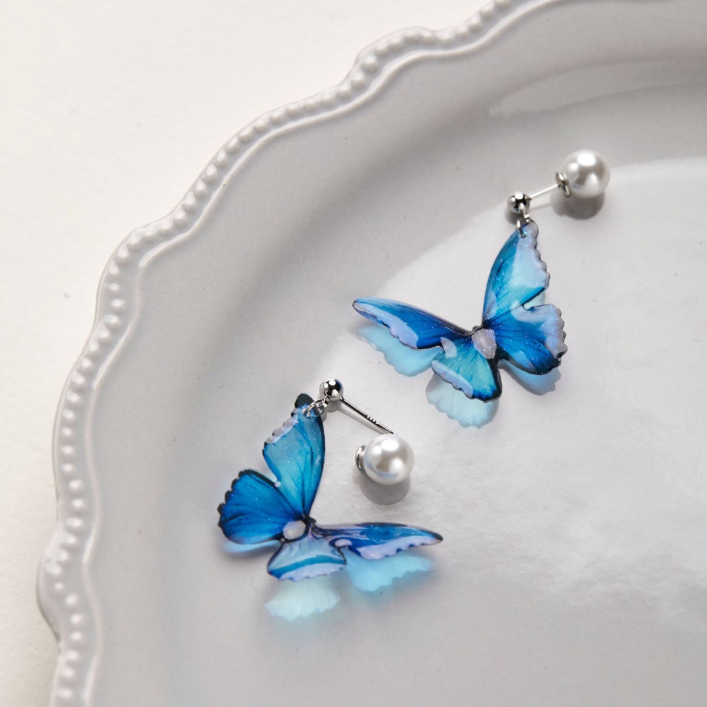 Clear Blue Butterfly Fantasy Fairy Mori Earrings