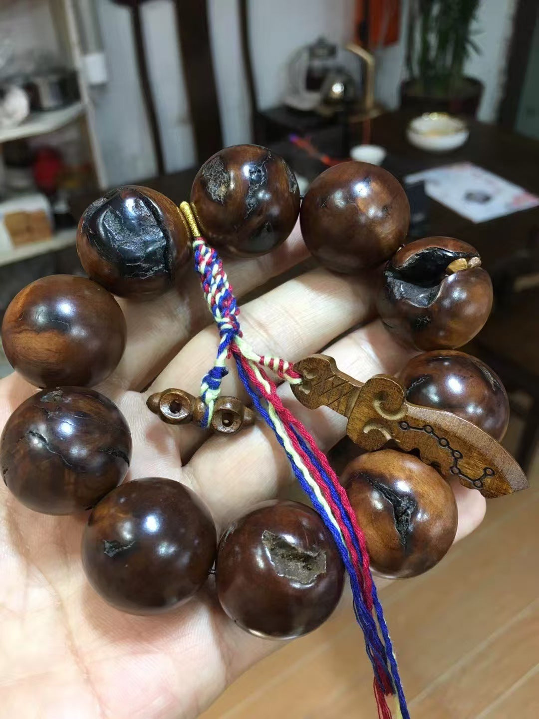 Men's Large Excellent Natural Lightning Strike Jujube Full Bracelet