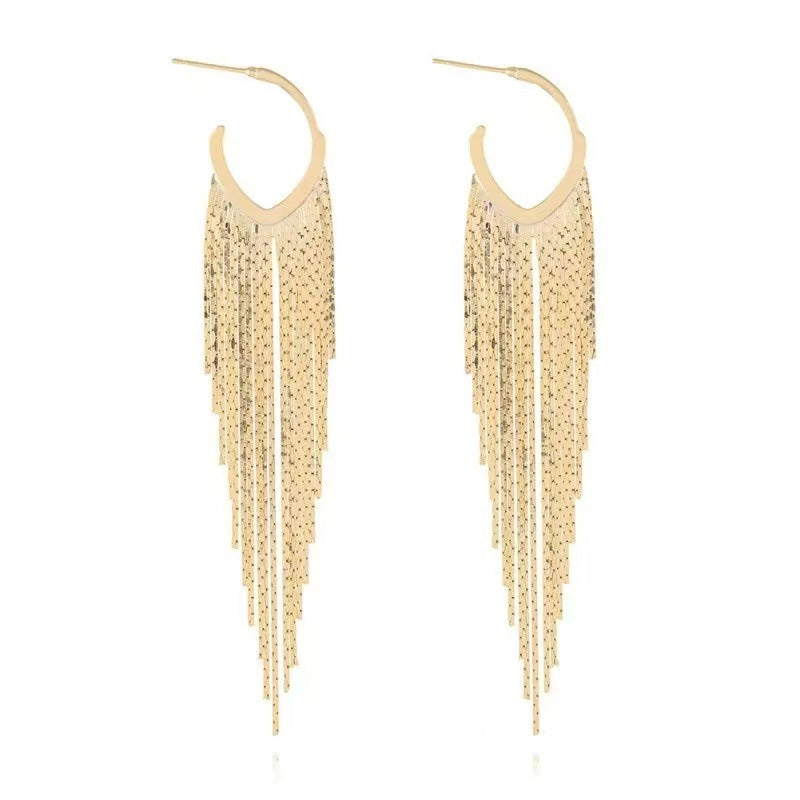 Gold Long Fringe Light Luxury High Class Elegant Eardrops Niche Earrings