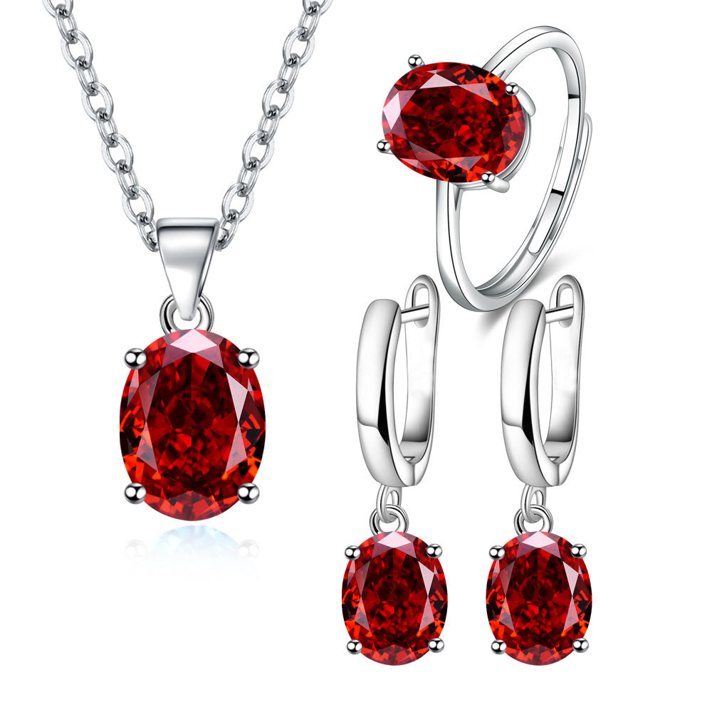 Women's Oval Zircon Egg-shaped Color Imitation Gem Jewelry Set