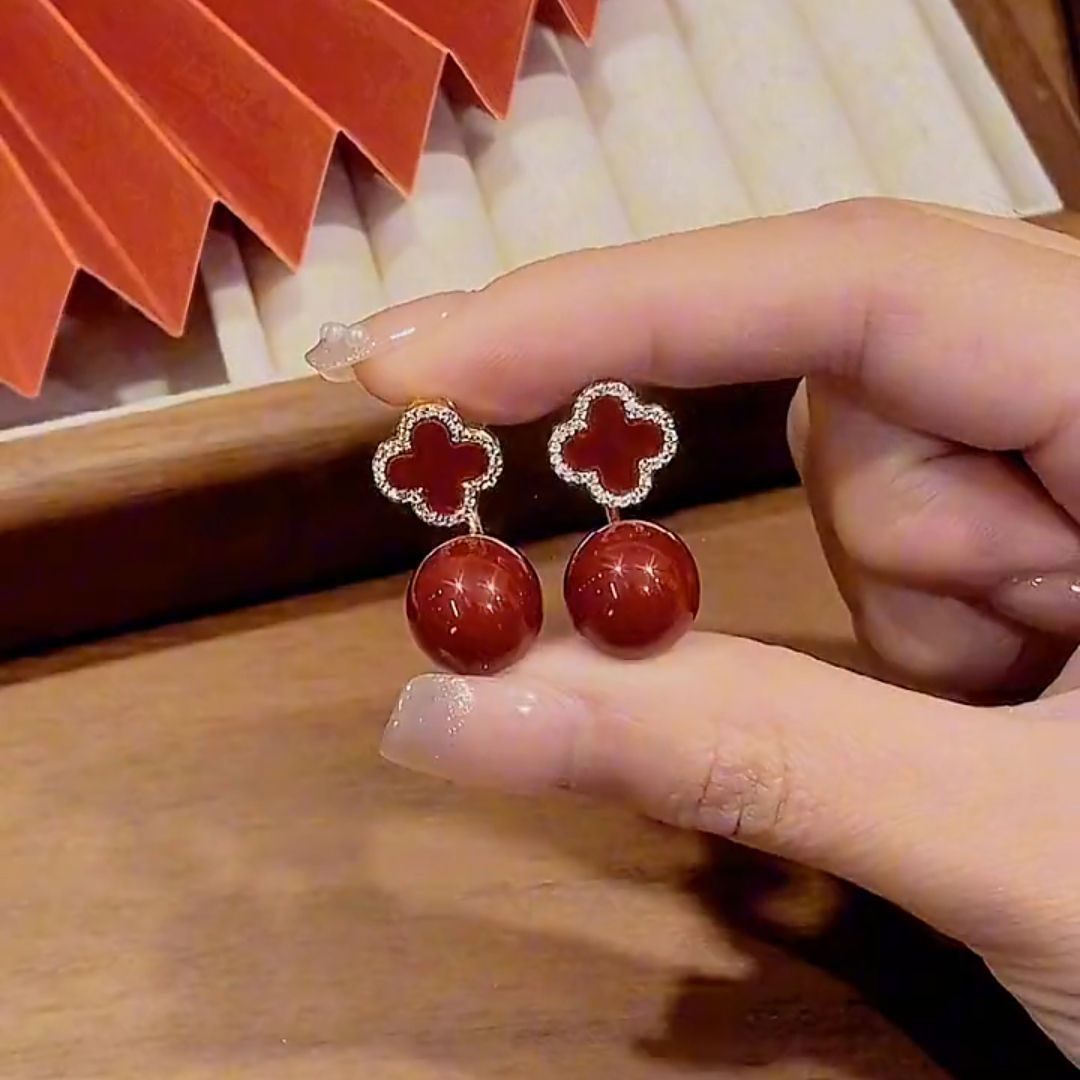 Red Clover Pearl One Style For Design Sense Stud Earrings