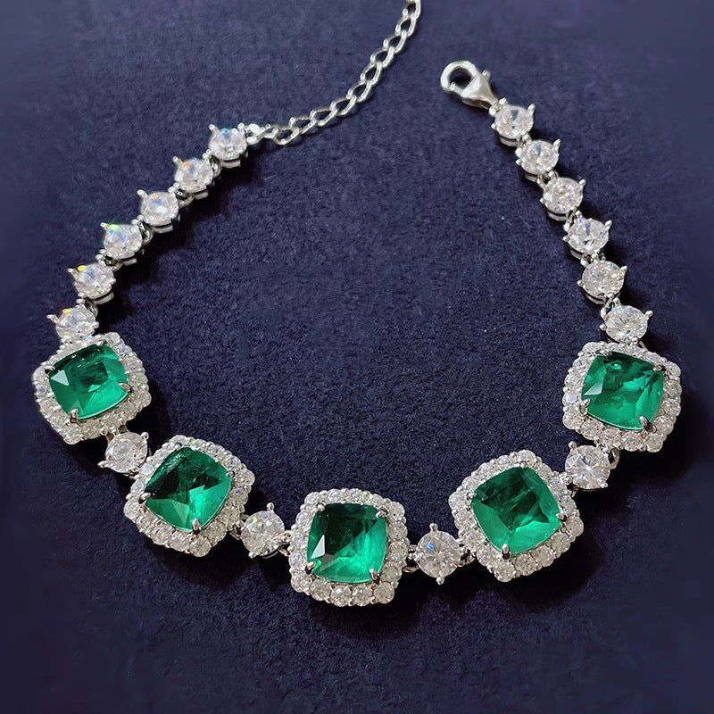 Women's Cotton Glass Emerald High Carbon Diamond Light Luxury Banquet Dress Bracelet