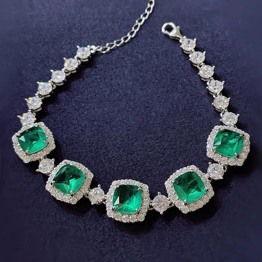 Women's Cotton Glass Emerald High Carbon Diamond Light Luxury Banquet Dress Bracelet