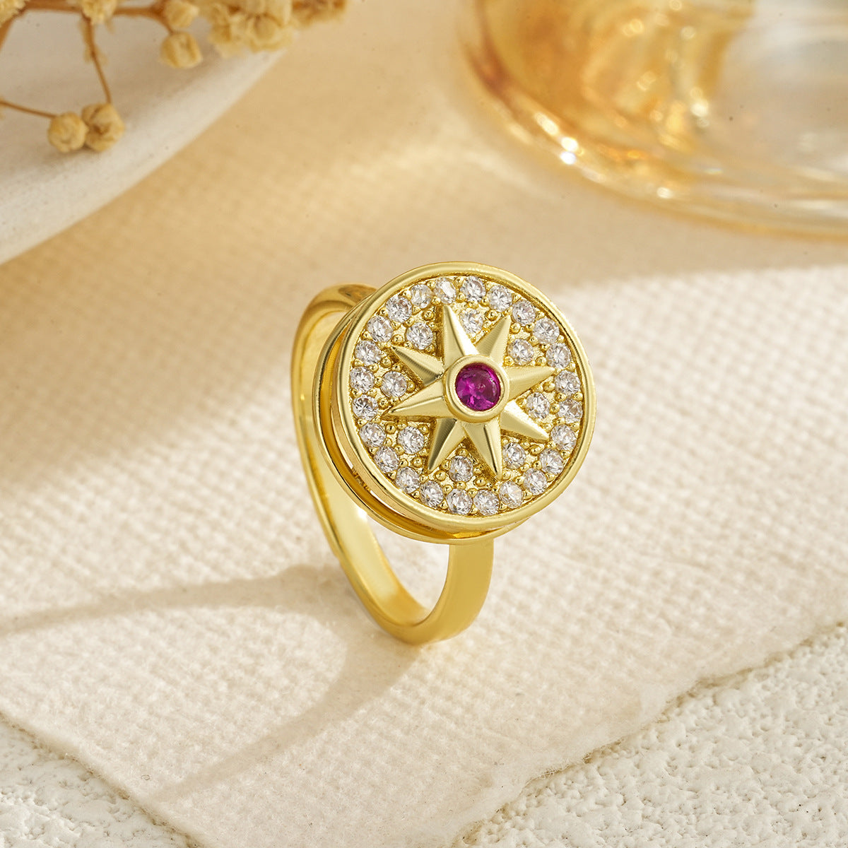 Women's Decompression Spinning Gold-plated Flash Niche High Sense Zircon Rings