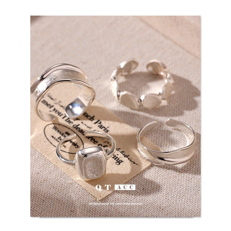 Sier Everyday Fashion Commuter Design Slim Opening Adjustable Handmade Brushed Ring