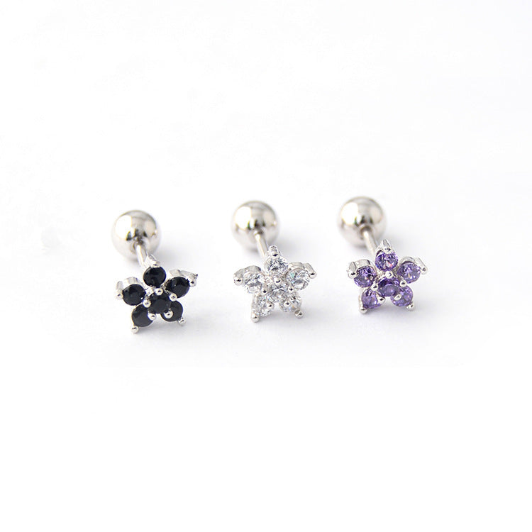 Flowers Female Screw Pattern Zircon Ear Earrings