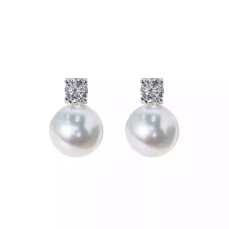 Women's Sier Diana Perfect Circle Strong Light Pearl Luxury Stud Earrings